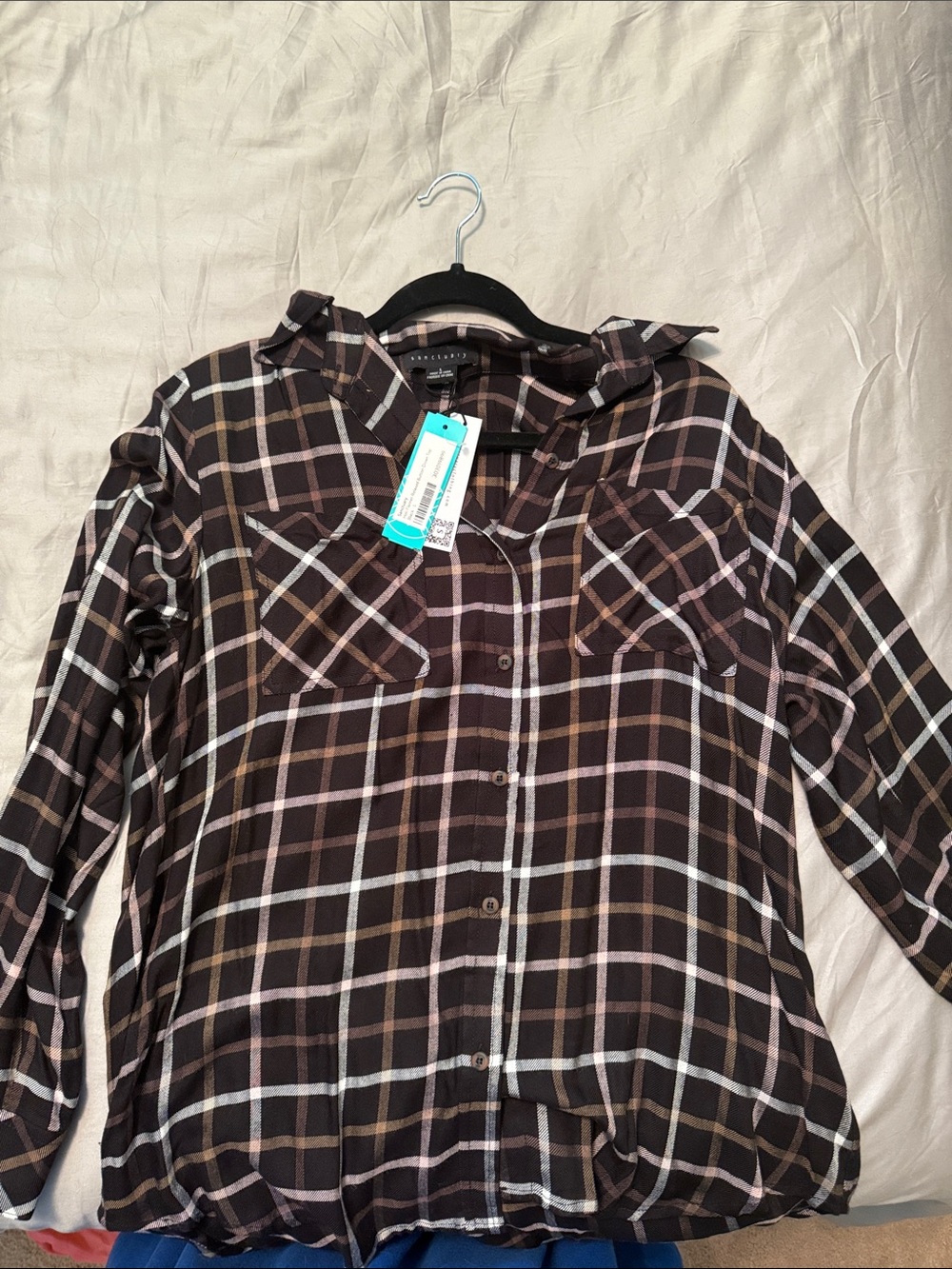 Sanctuary Brown, White and Tan Plaid Button Front Shirt